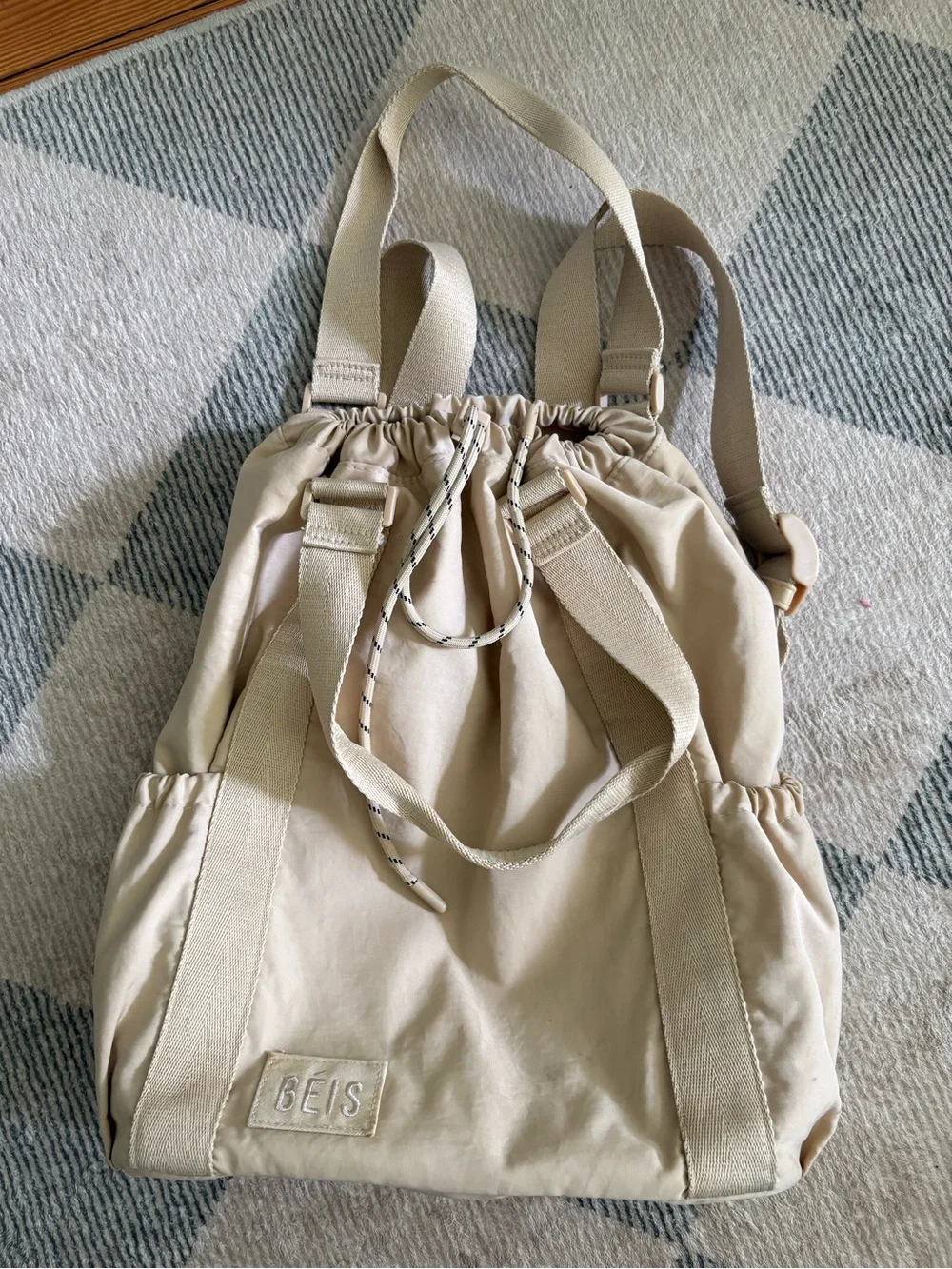 BEIS Cream Drawstring Tote-Style Backpack